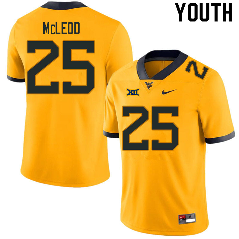 Youth #25 Saint McLeod West Virginia Mountaineers College Football Jerseys Sale-Gold